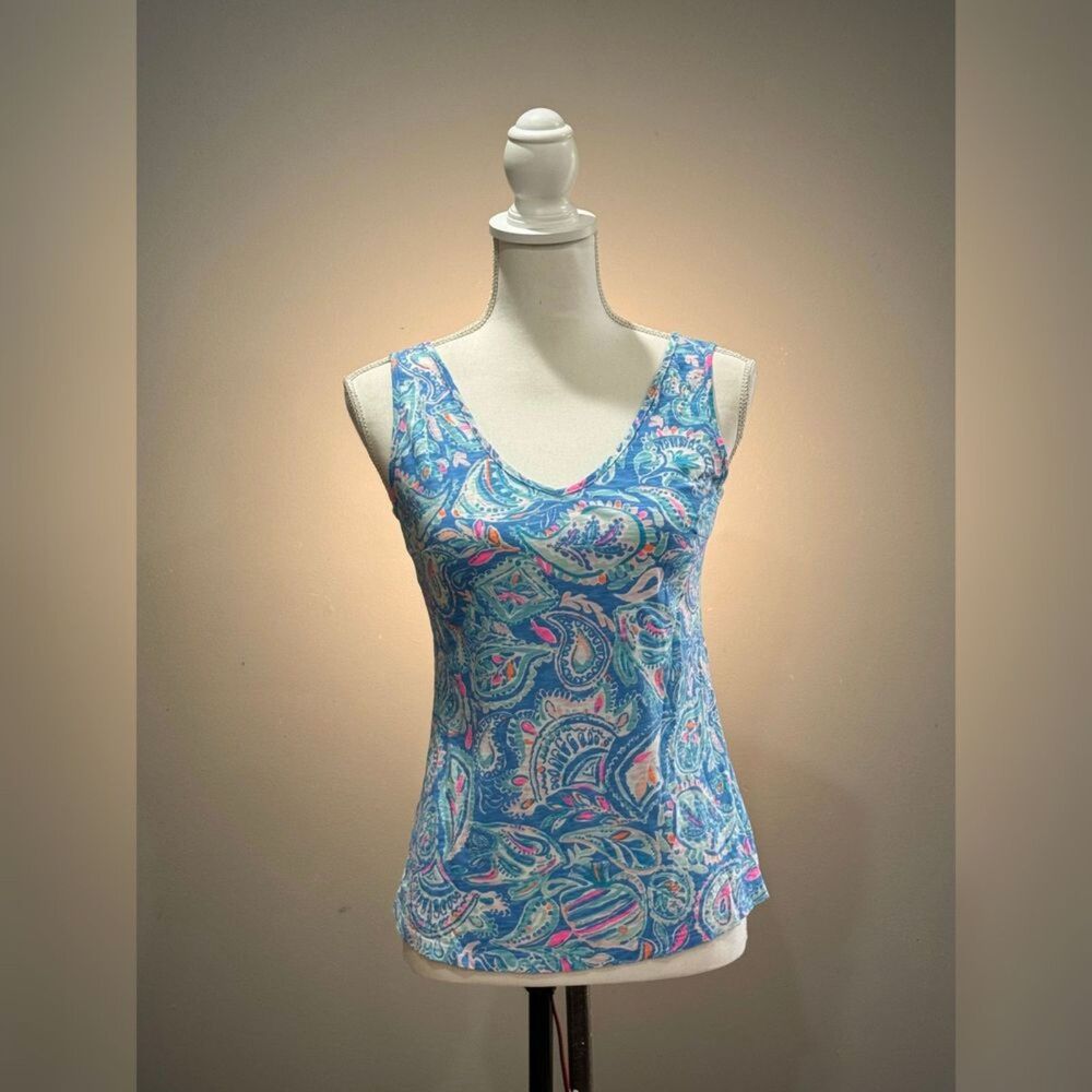 Blue/Pink Lilly Pulitzer Paisley Print Cotton Tank Size XXS EUC